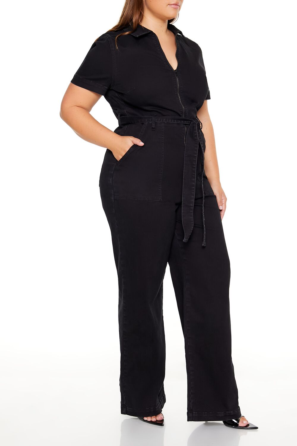 Plus Size Zip-Up Denim Jumpsuit - Image 3