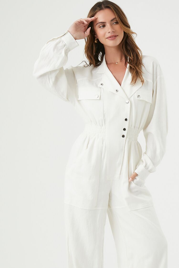 Linen-Blend Notched Jumpsuit - Image 9