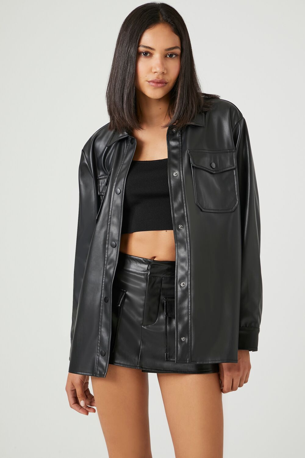 Faux Leather Vented Shacket