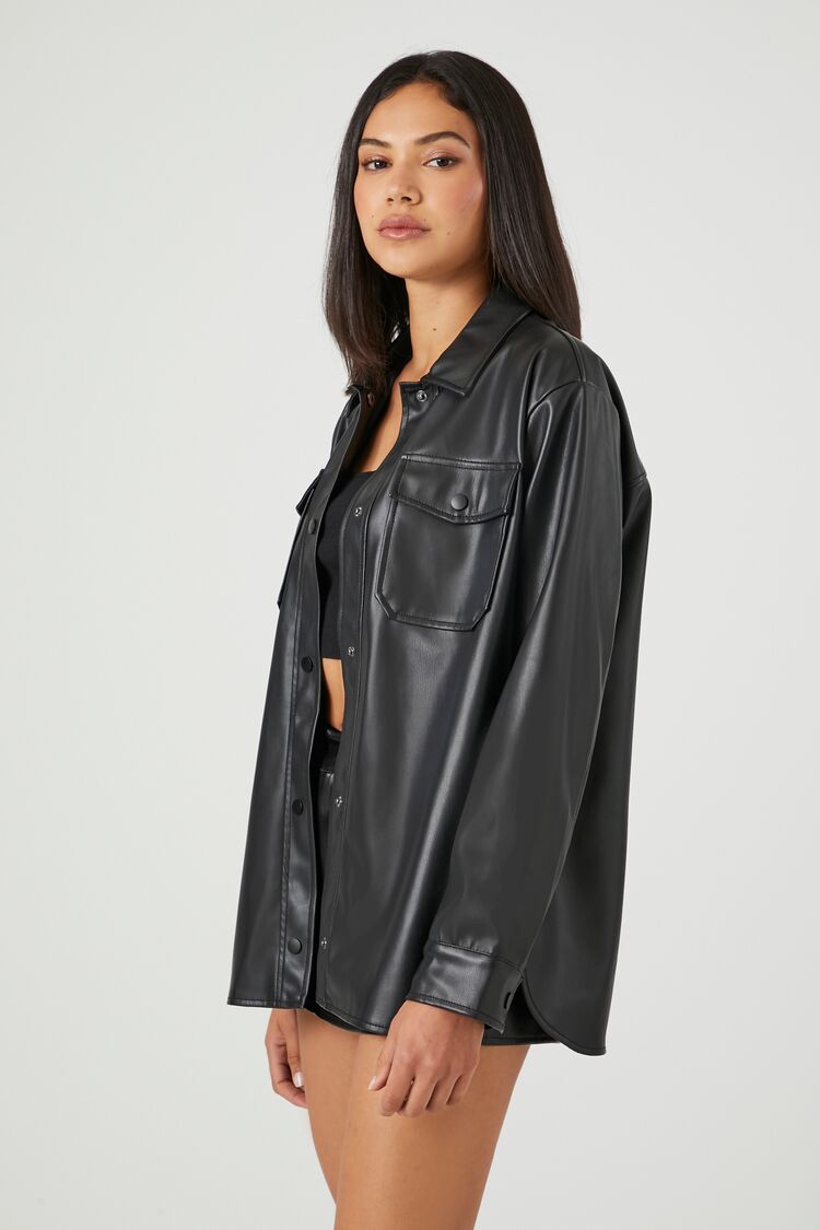 Faux Leather Vented Shacket - Image 2