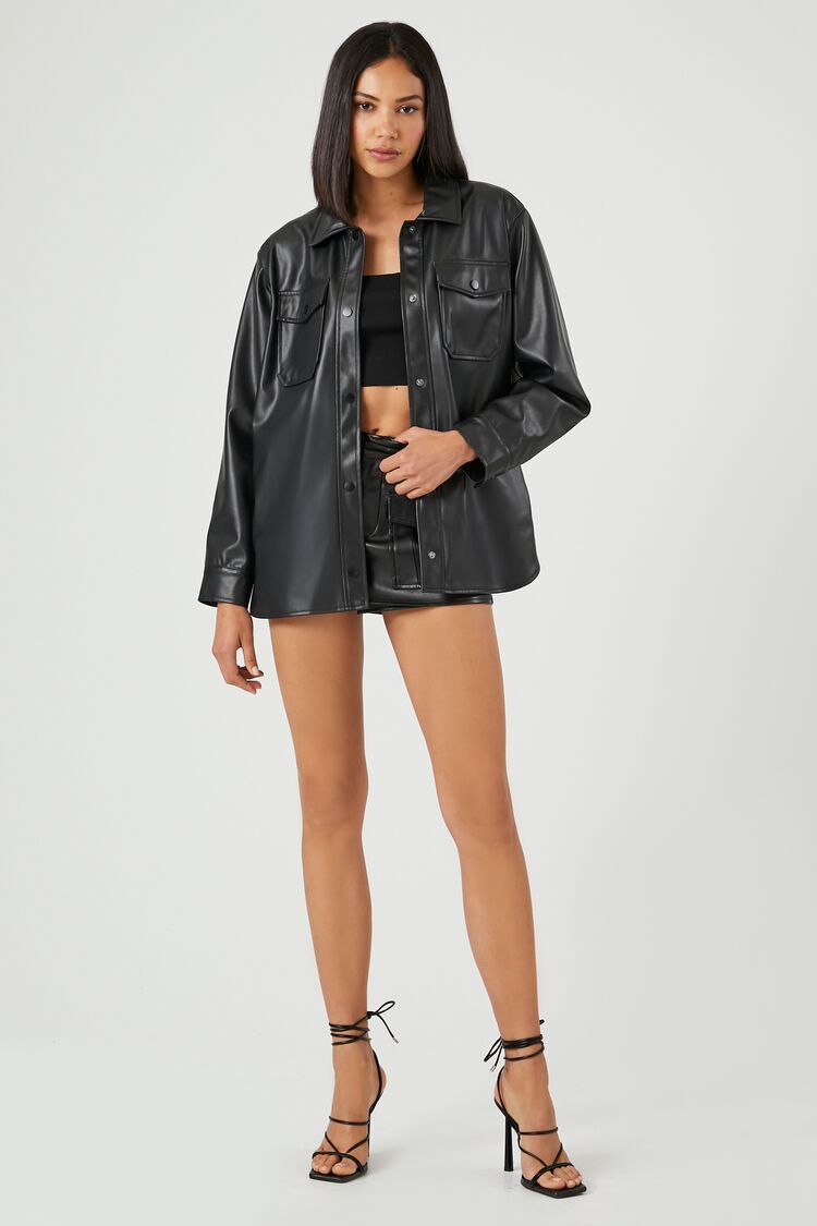 Faux Leather Vented Shacket - Image 4