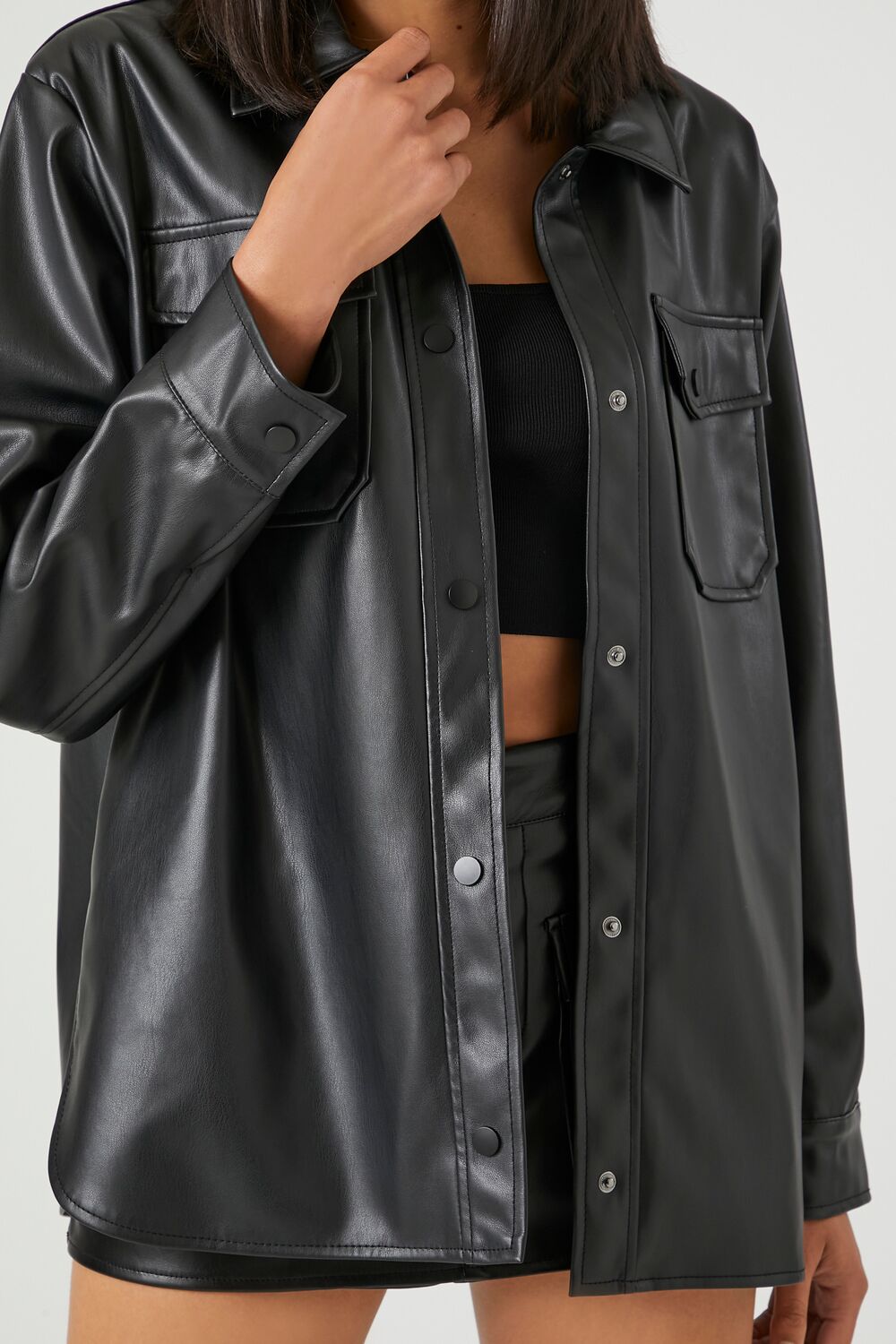 Faux Leather Vented Shacket - Image 5