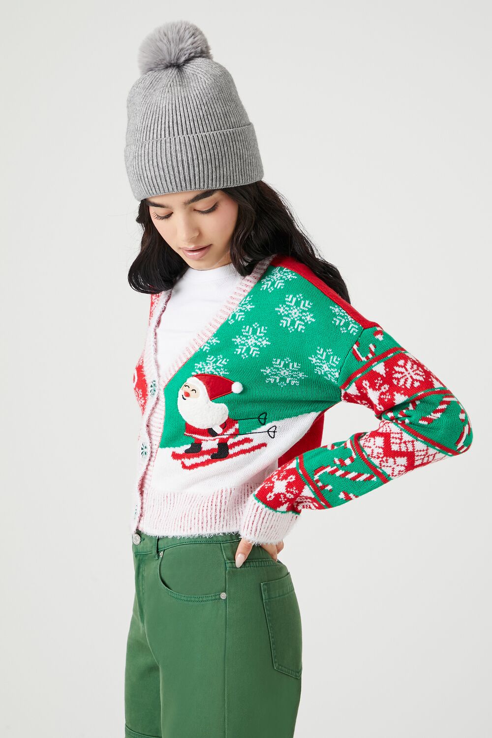 Skiing Santa Cardigan Sweater - Image 2