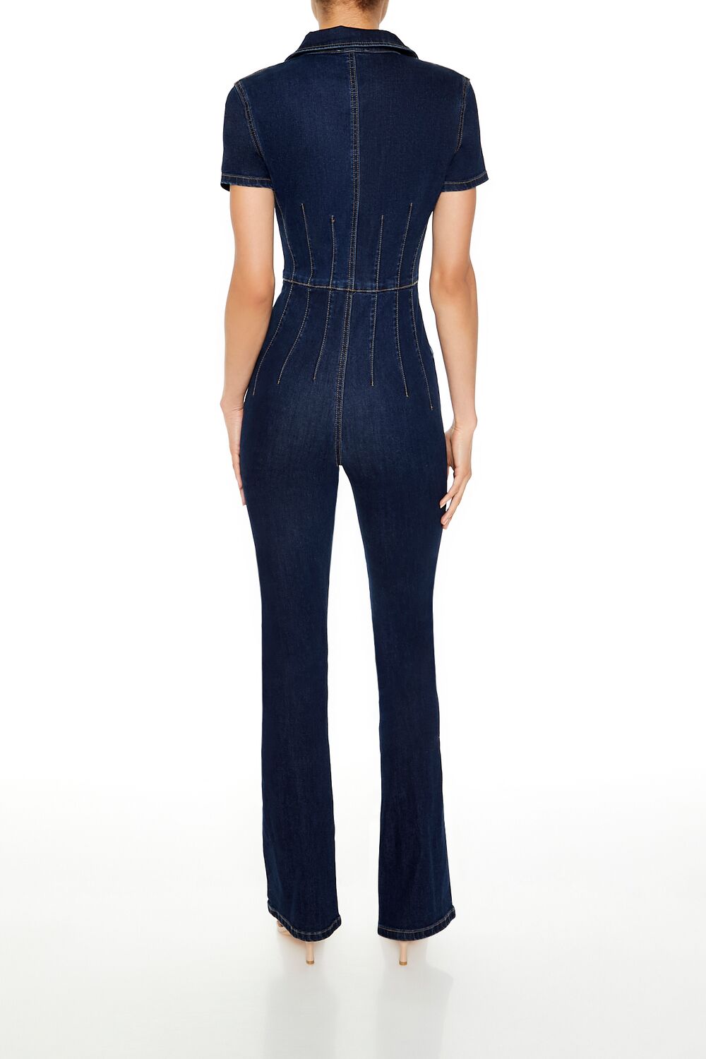 Zip-Up Denim Short-Sleeve Jumpsuit - Image 4