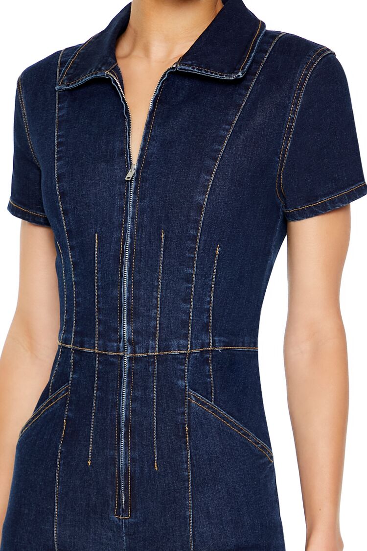 Zip-Up Denim Short-Sleeve Jumpsuit - Image 5