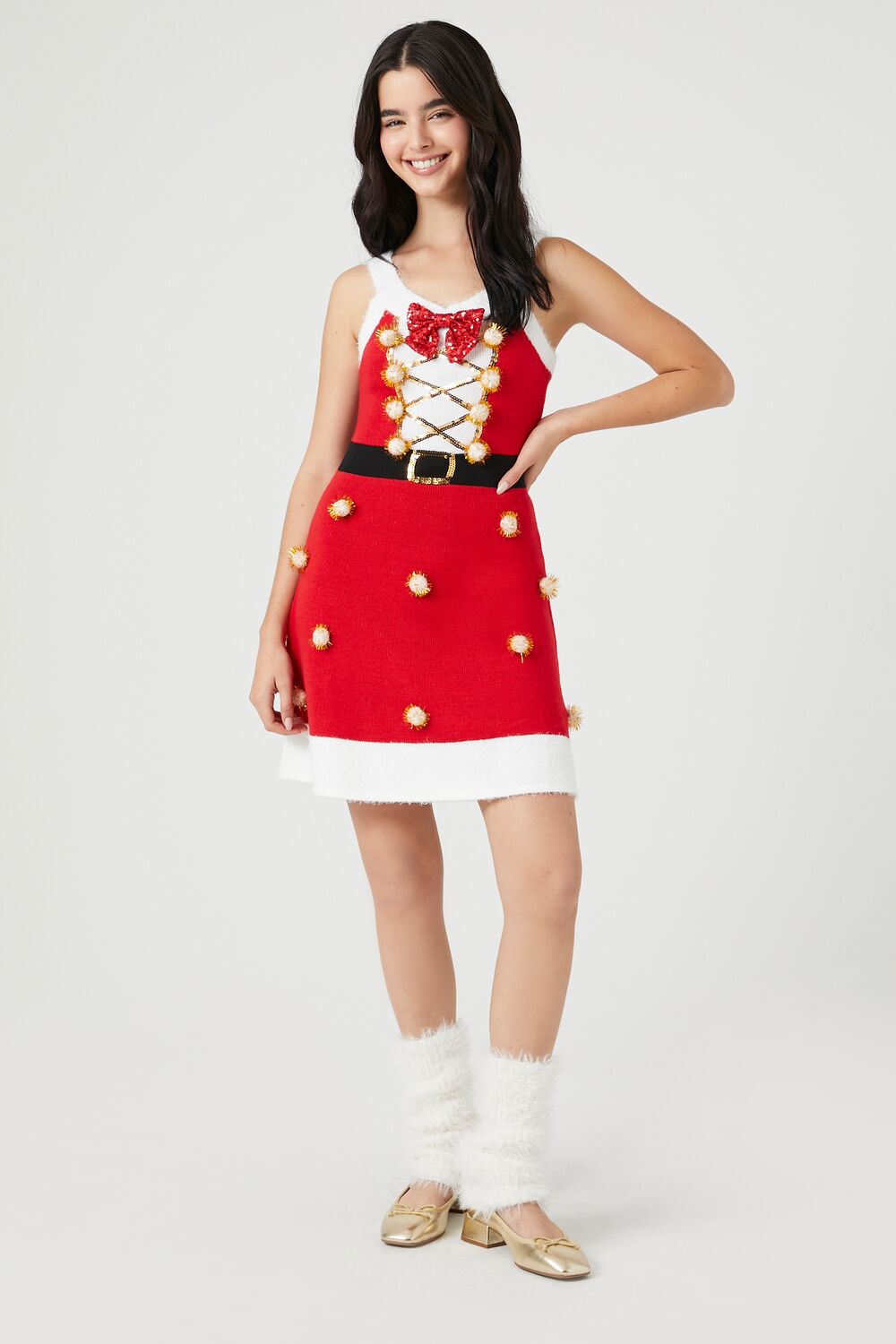 Pom Pom & Sequin Santa Mini Dress - Image 4