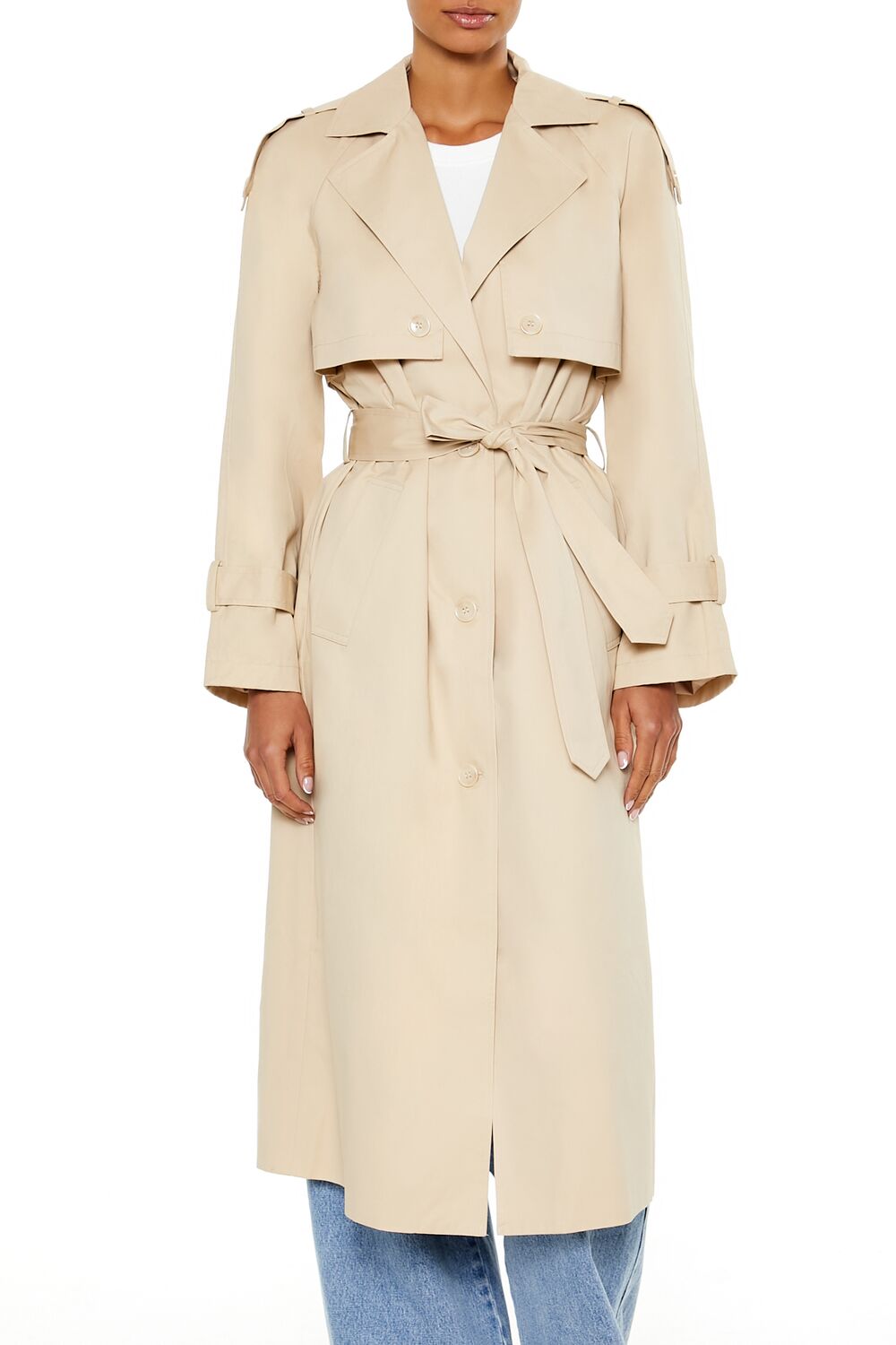 Tie-Front Notched Trench Coat - Image 2