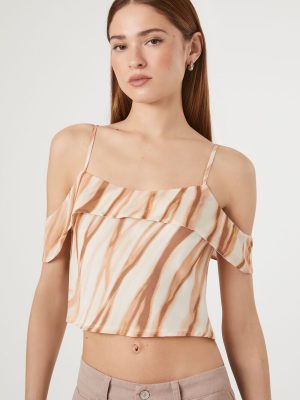 Marble Print Open-Shoulder Top