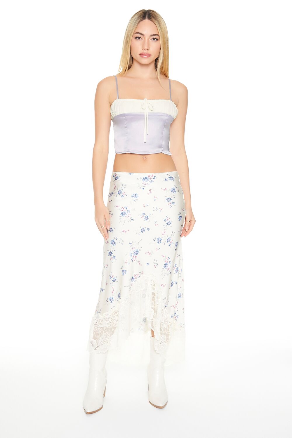 Cropped Satin Colorblock Cami - Image 9