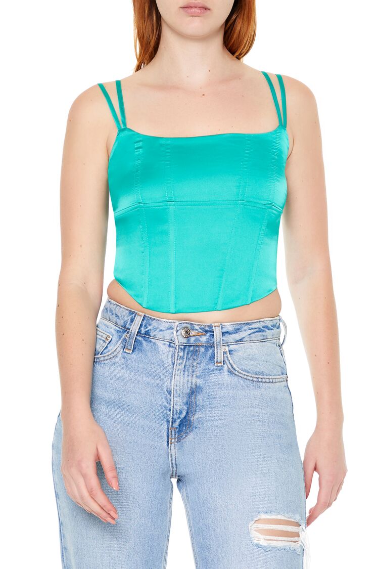 Satin Lace-Up Cropped Cami