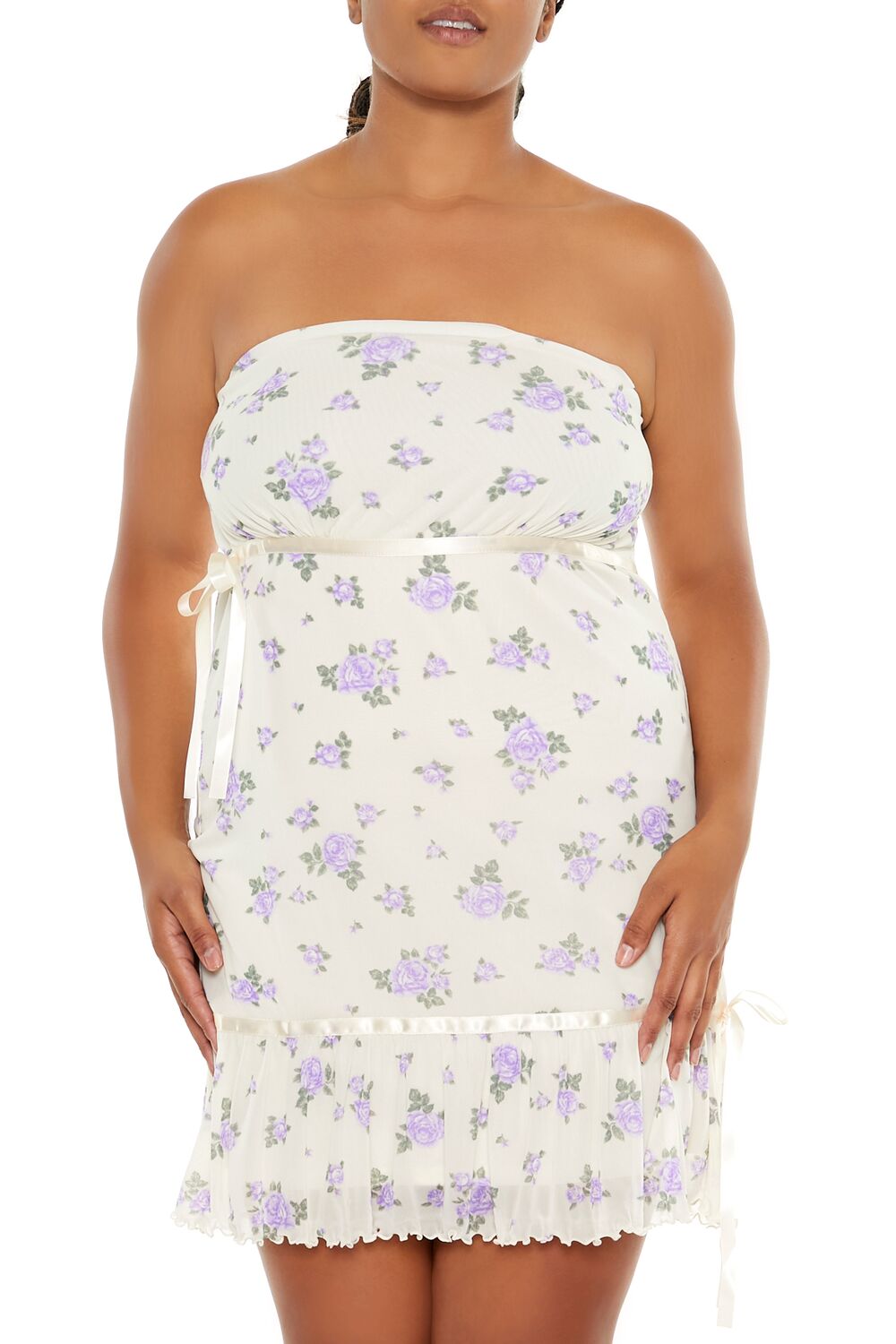 Plus Size Floral Bow Tube Mini Dress - Image 2