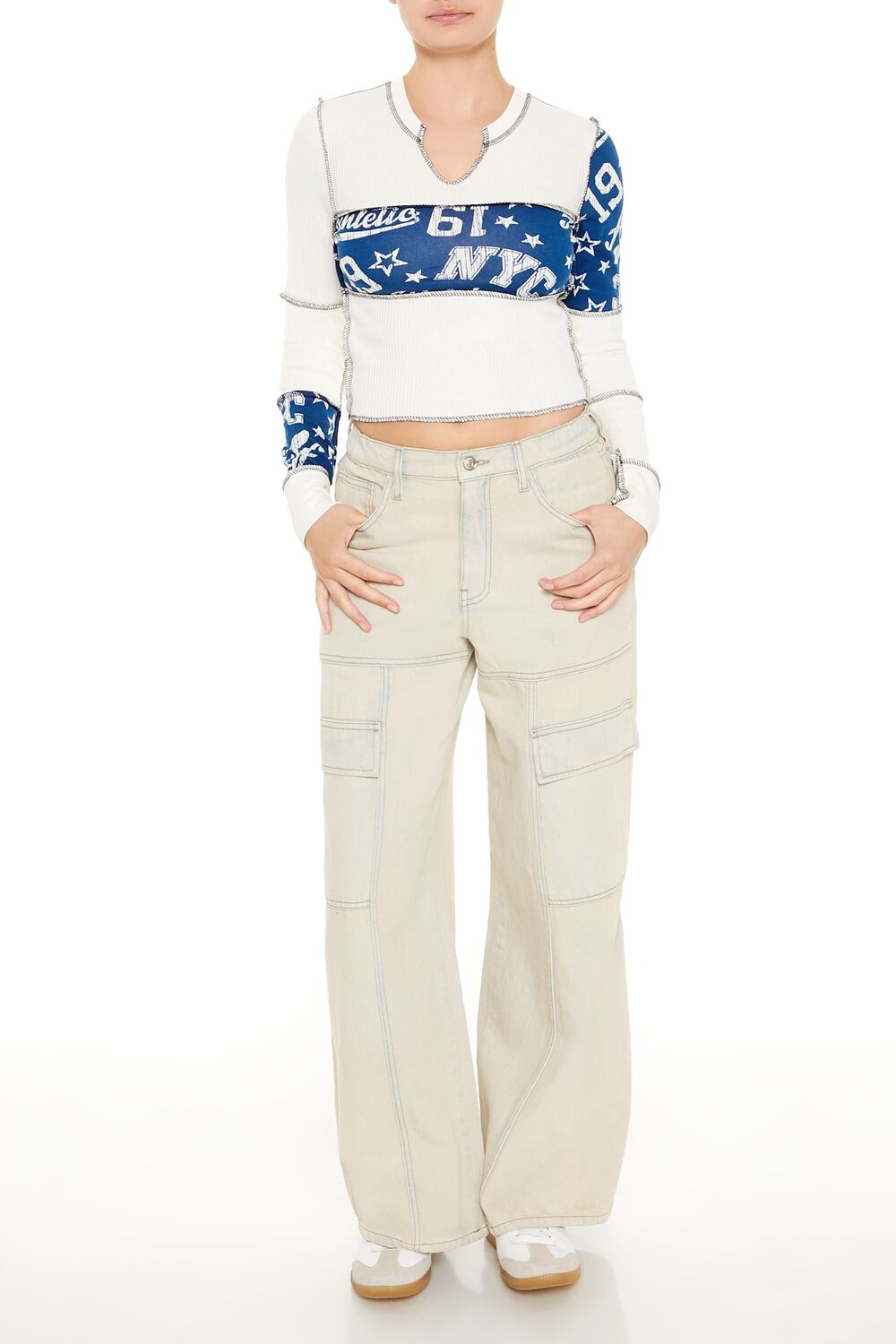 Colorblock Split-Neck Crop Top - Image 2