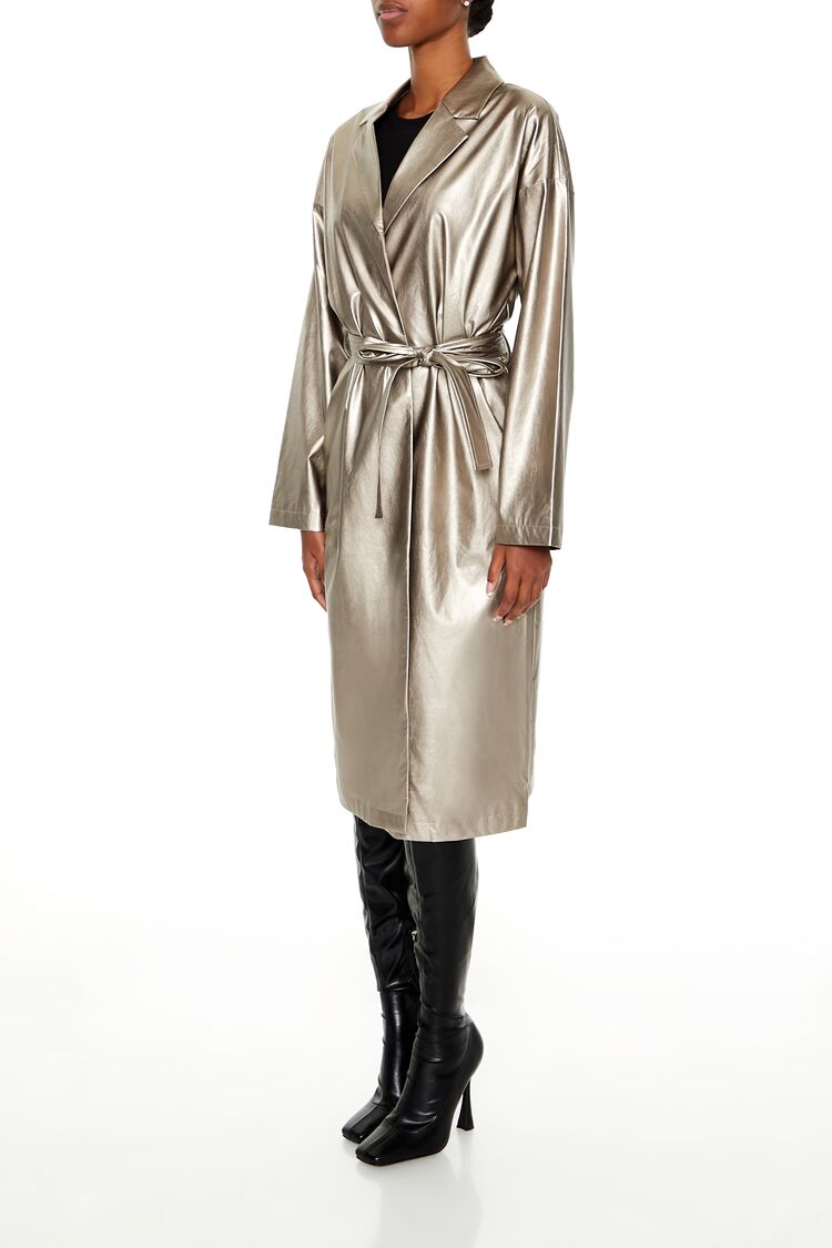 Metallic Tie-Waist Trench Coat - Image 3