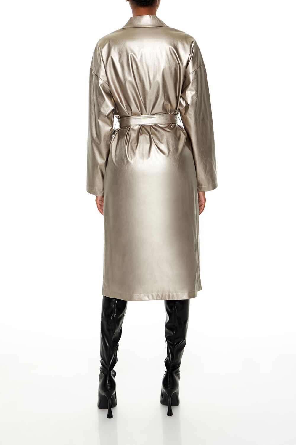 Metallic Tie-Waist Trench Coat - Image 4