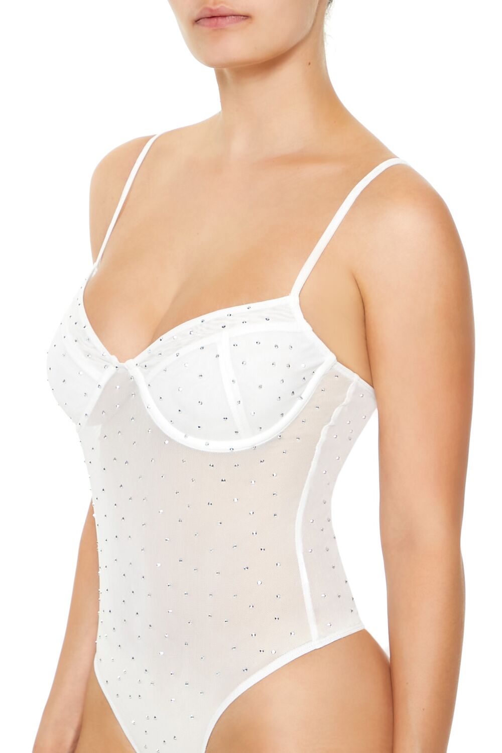 Rhinestone Mesh Thong Bodysuit - Image 8