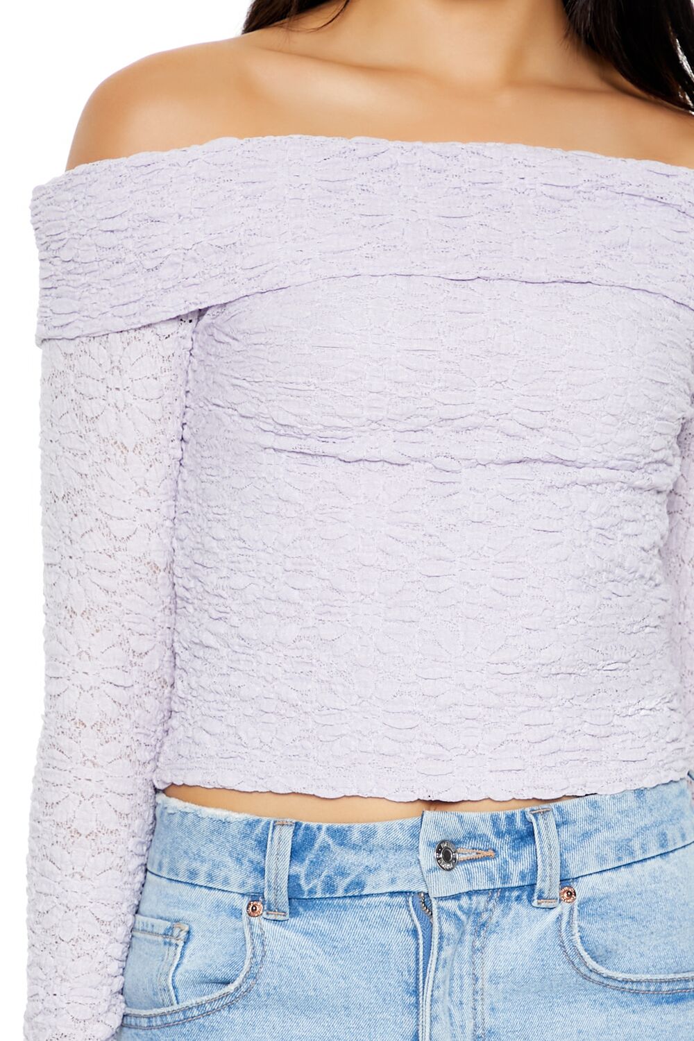 Foldover Off-the-Shoulder Lace Top - Image 3