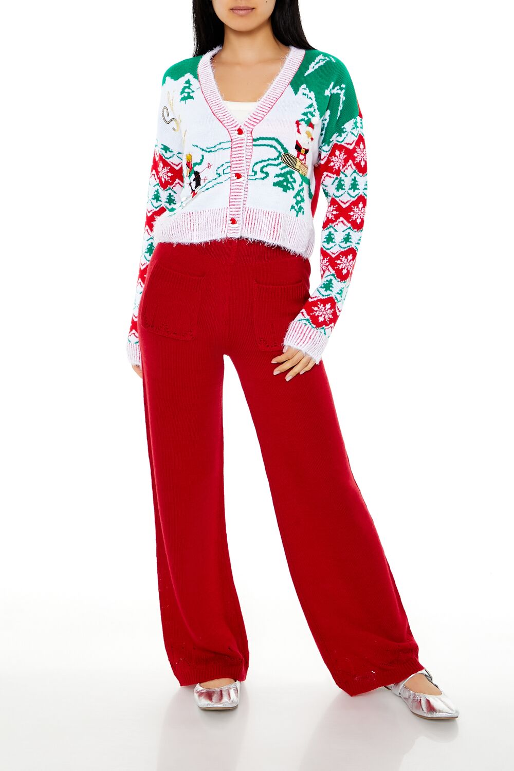 Snowboarding Santa Cardigan Sweater - Image 2