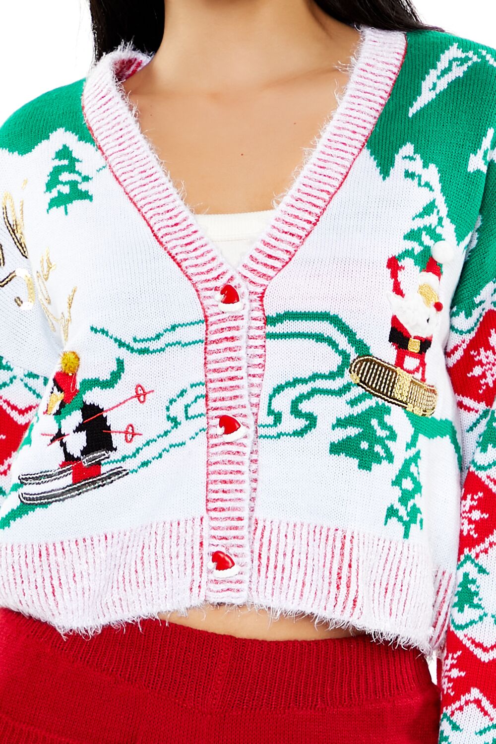Snowboarding Santa Cardigan Sweater - Image 3