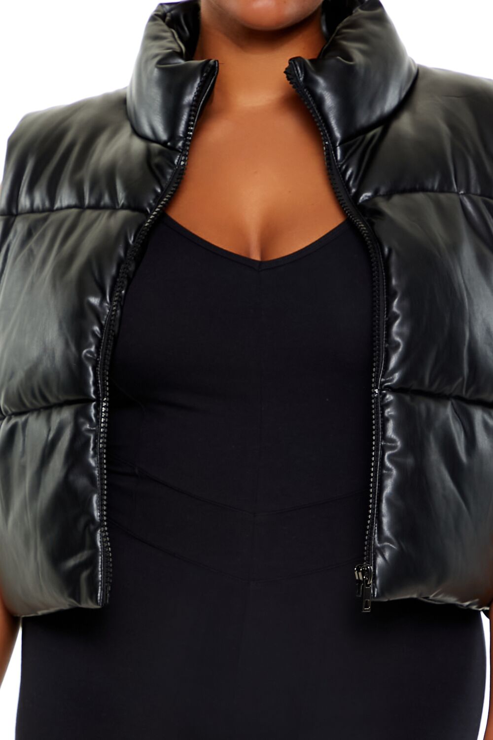 Plus Size Faux Leather Puffer Vest - Image 3