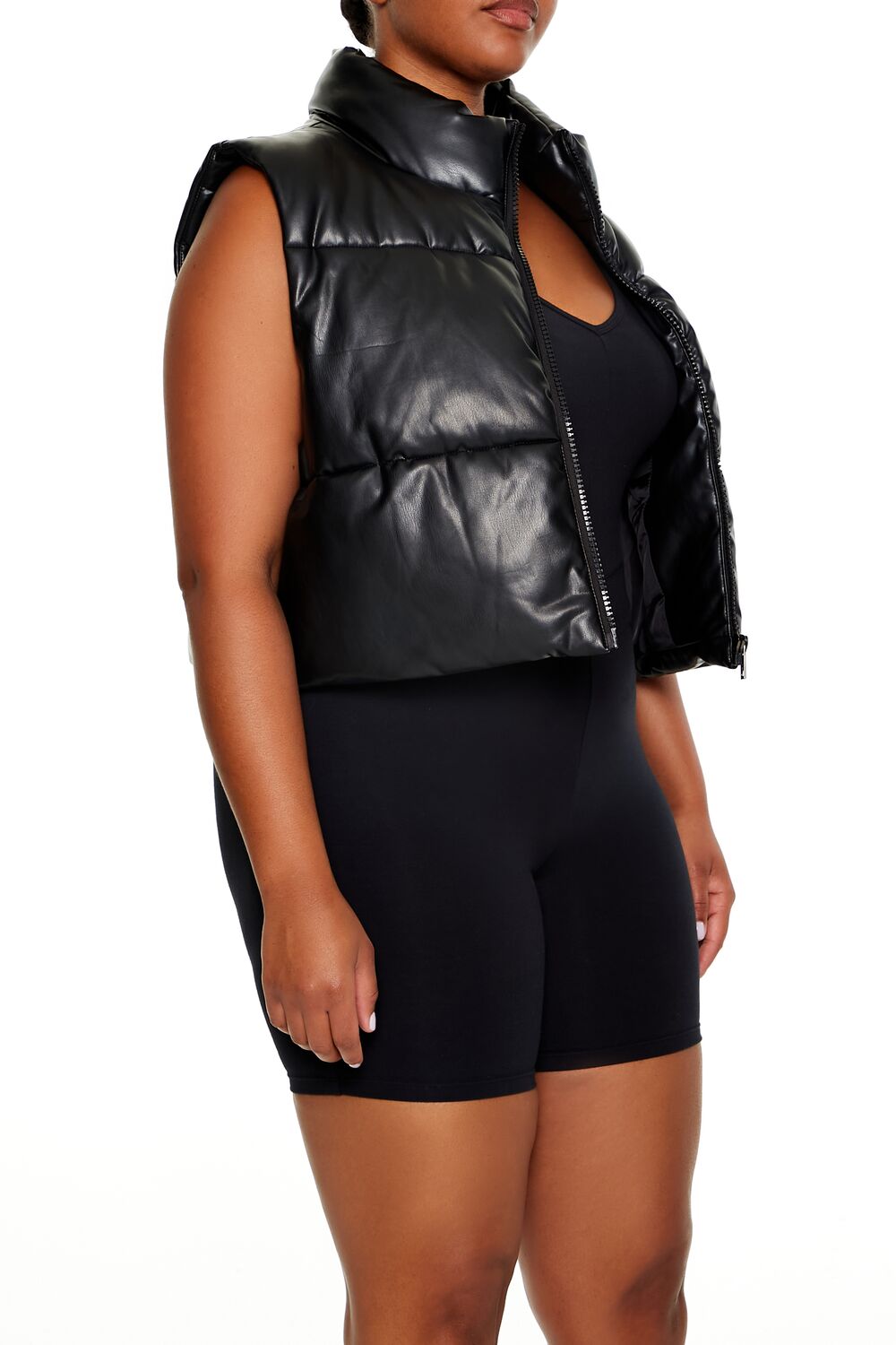Plus Size Faux Leather Puffer Vest - Image 4