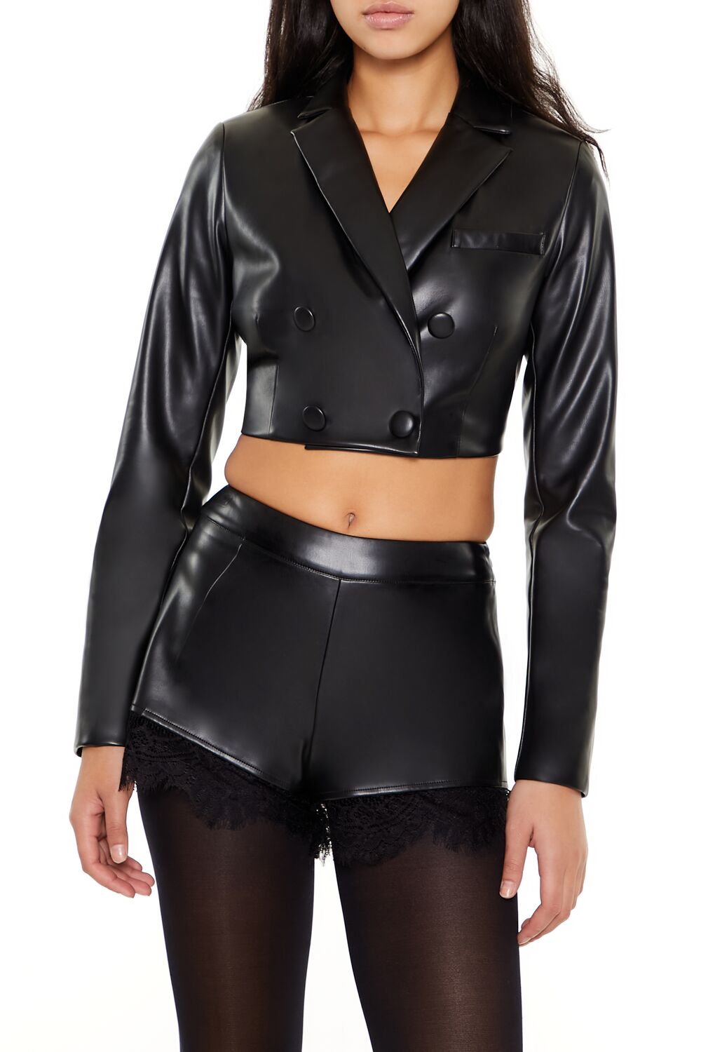 Faux Leather Blazer & Shorts Set - Image 2
