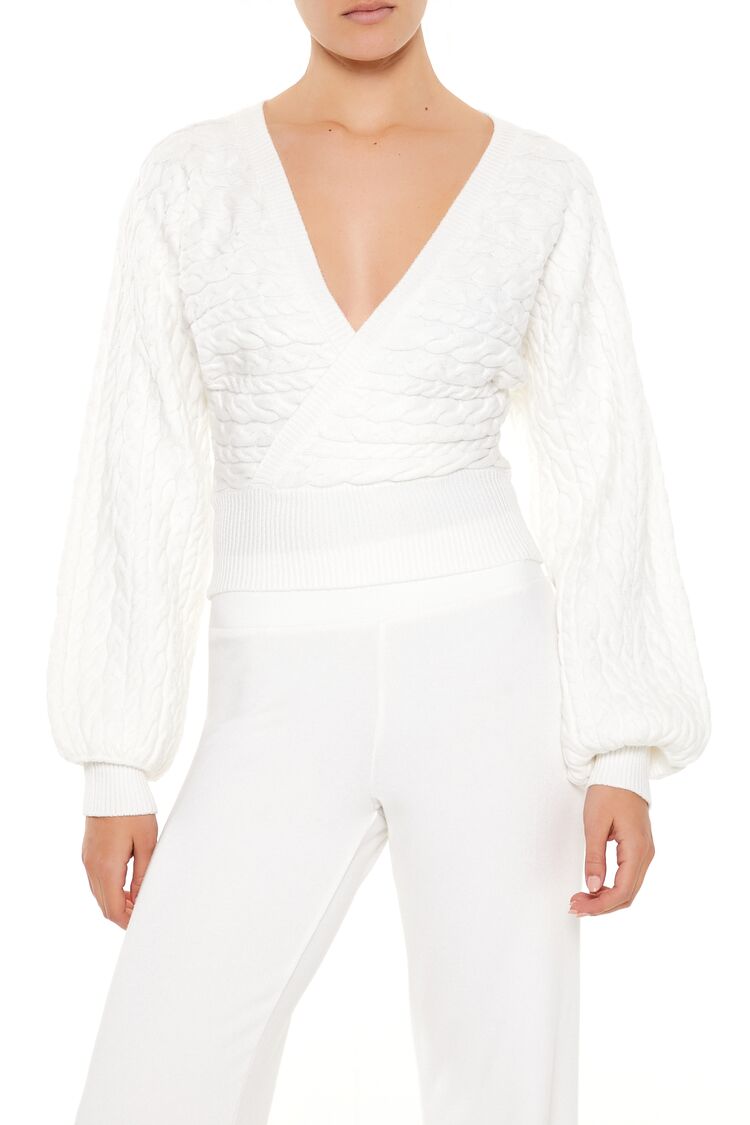 Peasant-Sleeve Cable Knit Sweater