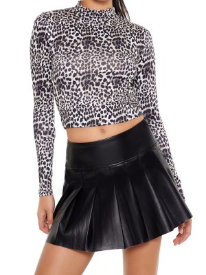 Leopard Mock Neck Crop Top