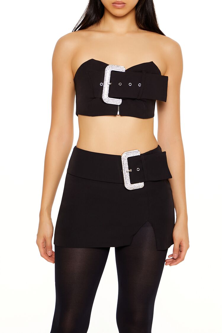 Rhinestone Buckle Tube Crop Top - Image 6