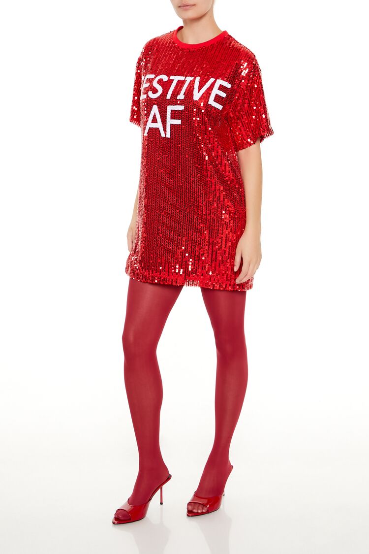 Sequin Festive AF T-Shirt Dress - Image 3
