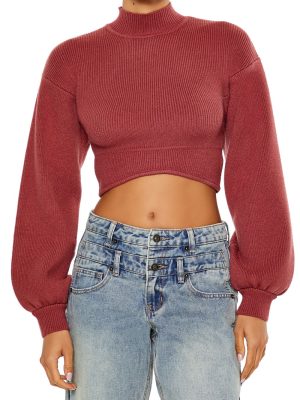 Mock Neck Cropped Sweater