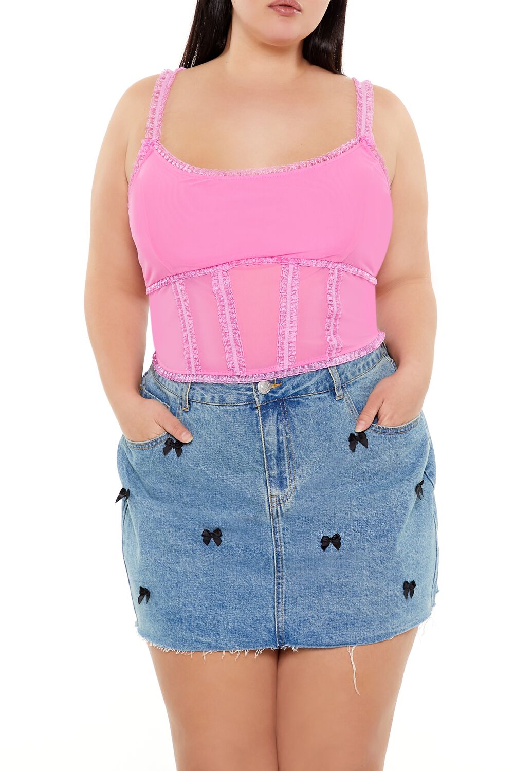Plus Size Mesh Ruffle-Trim Cami