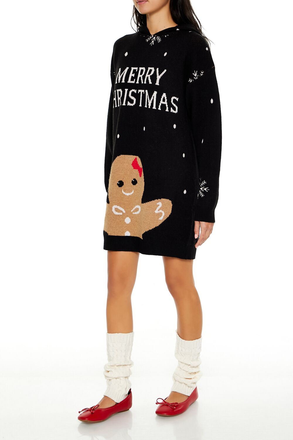 Hooded Christmas Mini Sweater Dress - Image 4