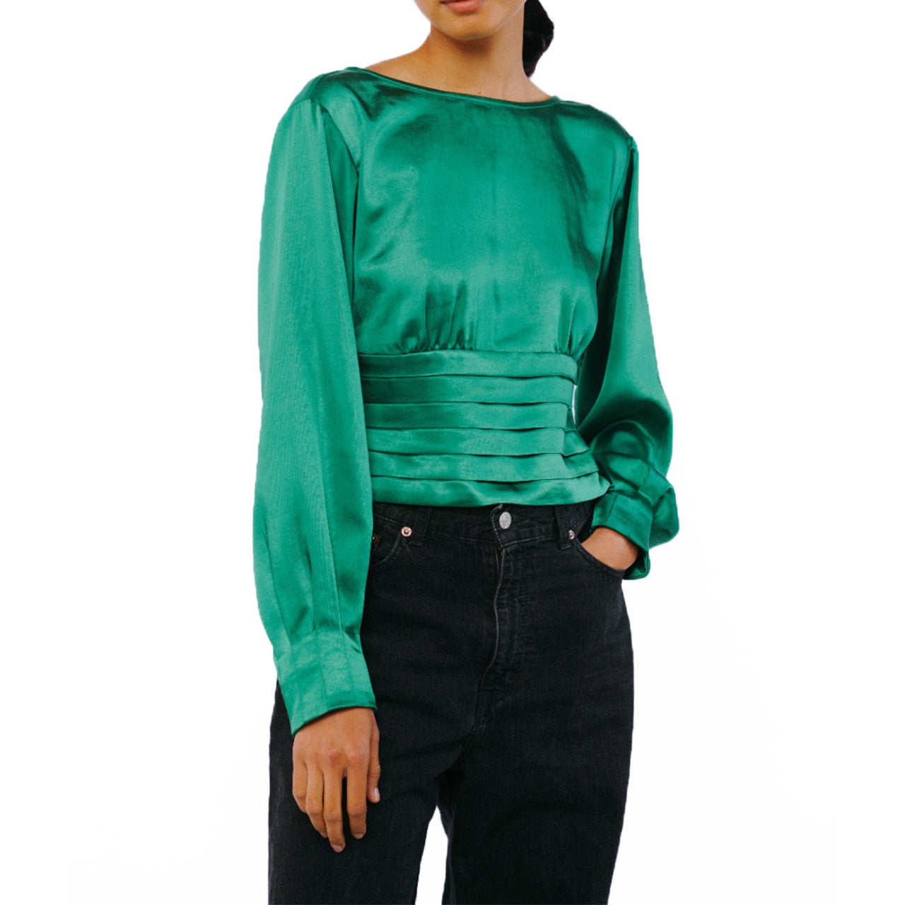 Fosi Pleated Waistband Satin Top - Image 2