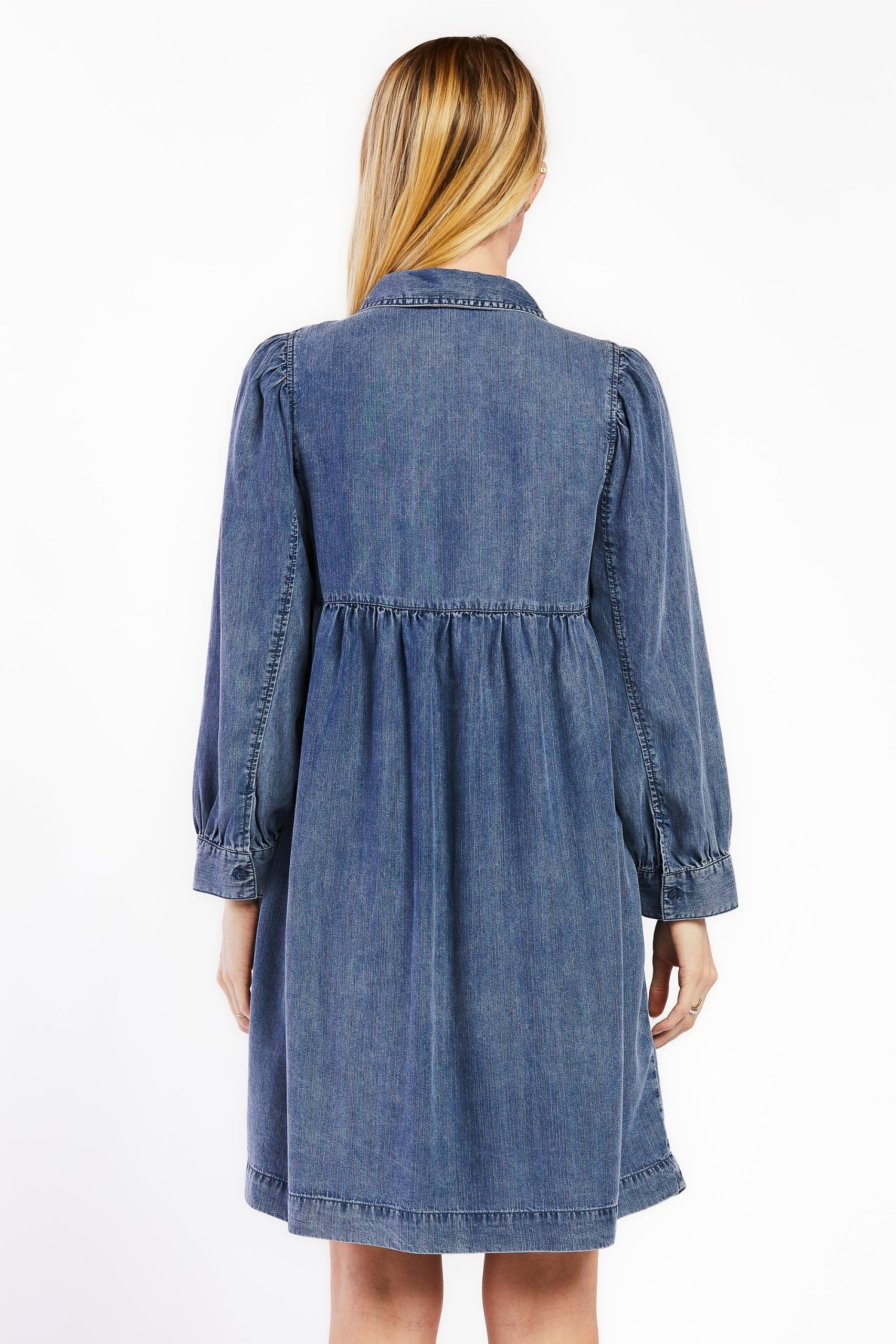 7/8 Cuffed Balloon Sleeve Popover Baby Doll Dress - Image 3