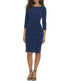 1Pc 3/4 Sleeve Side Tuck Sheath W/ Cascade Ruffle Glitter Knit Dress Navy - Image 5