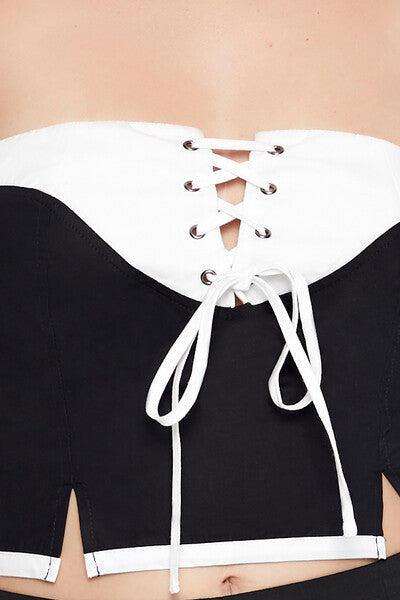 Colorblock Lace-Up Tube Crop Top - Image 3